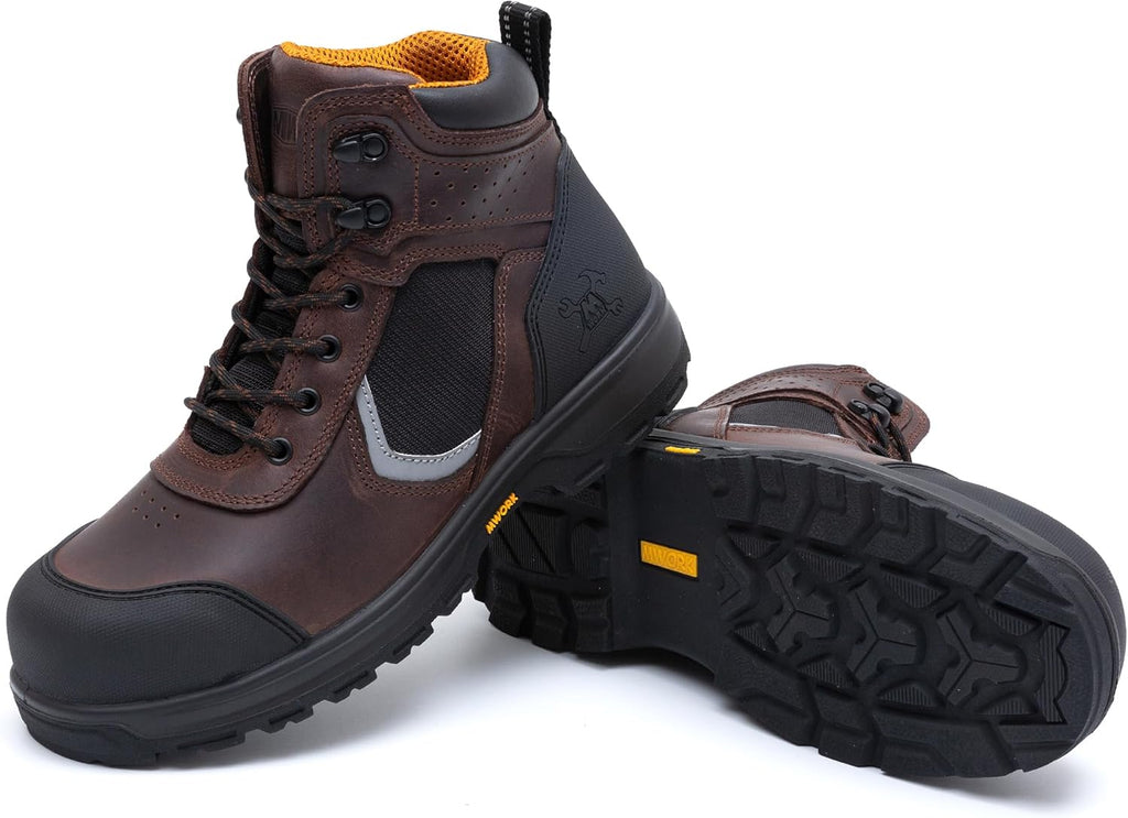 MWORK 6" Work Boots For Men Leather ASTM F2413-18 Composite Safety Toe EH Rated Arch Support Anti Fatigue