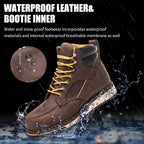 MWORK 6" Moc Toe Work Boots For Men Wedge Sole Leather Waterproof ASTM F2413-18 Safety Metallic Toe EH Rated Arch Support Anti Fatigue