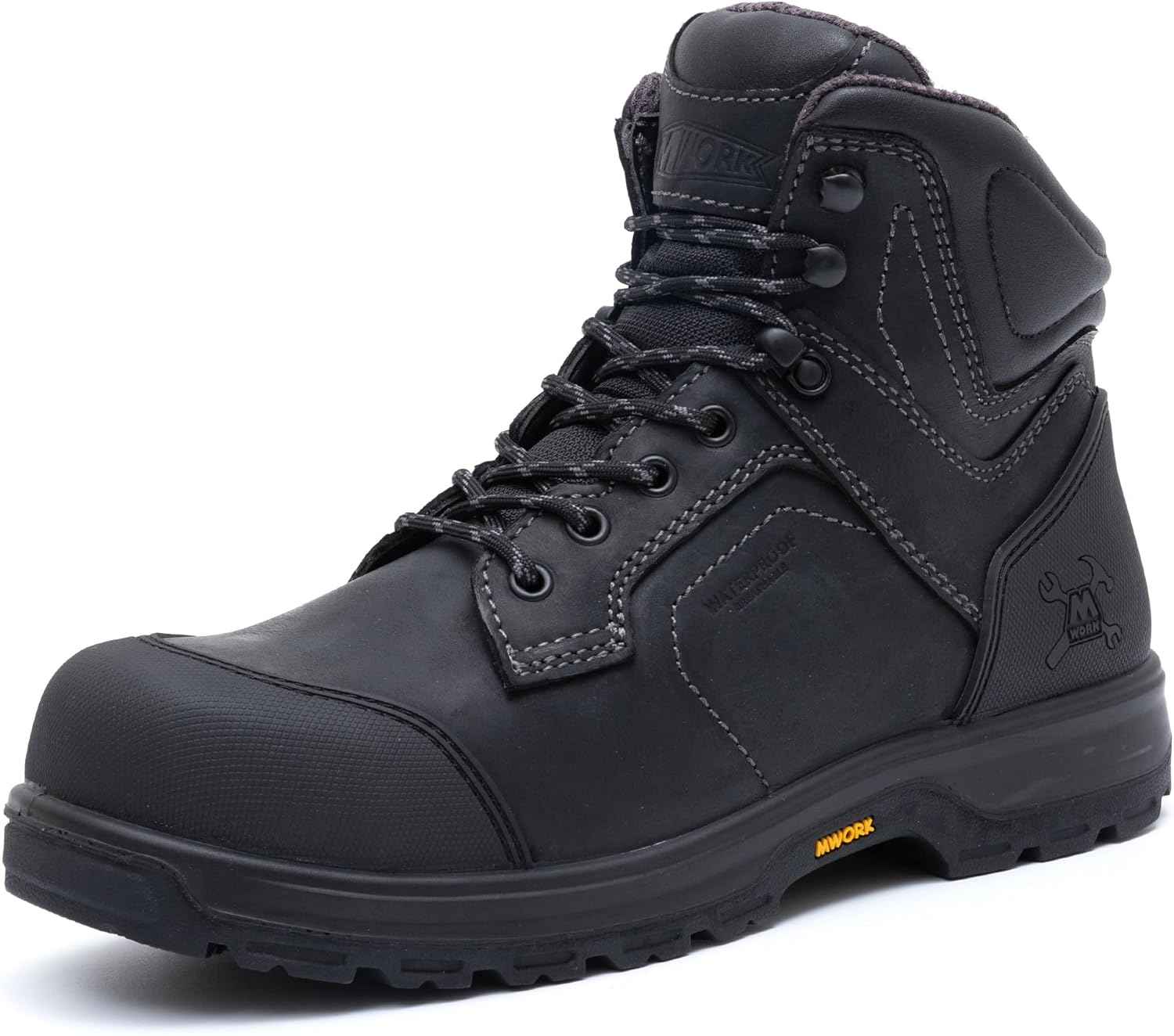 MWORK 6" Work Boots For Men Waterproof Leather ASTM F2413-18 Composite Safety Toe EH Rated Arch Support Anti Fatigue