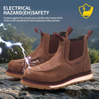 MWORK Welted Blunt Slip-On Men's 6" Moc Toe Water-Resistant Work Boots,Comp Toe, Puncture Proof,Non-Slip Wedge Sole,Coolmax Comfort Leather Safety Boot,Anti-Fatigue,ASTM F2413 Electrical Hazard RR7130