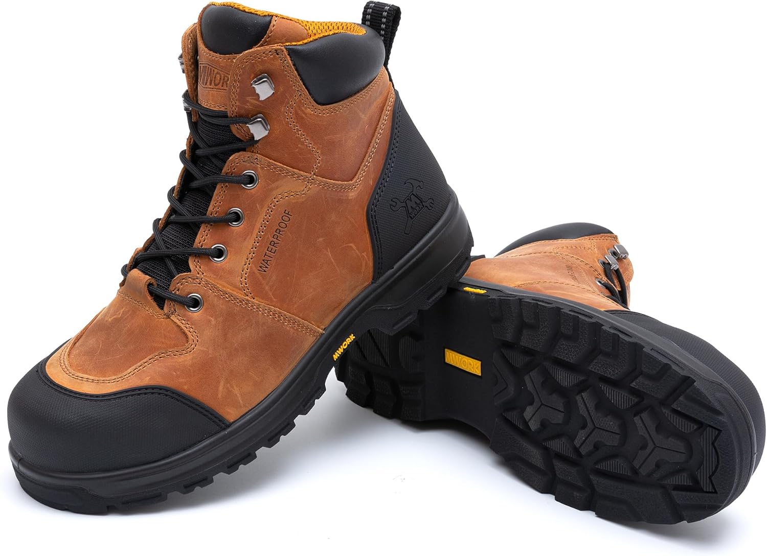MWORK 6" Work Boots For Men Waterproof Leather ASTM F2413-18 Composite Safety Toe EH Rated Arch Support Anti Fatigue
