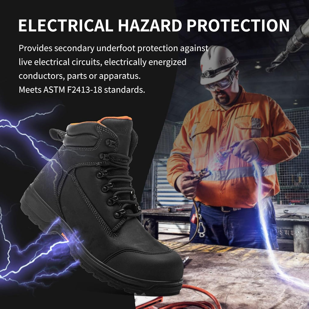 MWORK 6" Safety Work Boots For Men Waterproof ASTM F2413-18 Composite Toe Puncture Proof EH Rated Non Slip YKK Zipper Side Industrial & Construction Chairman MW2302