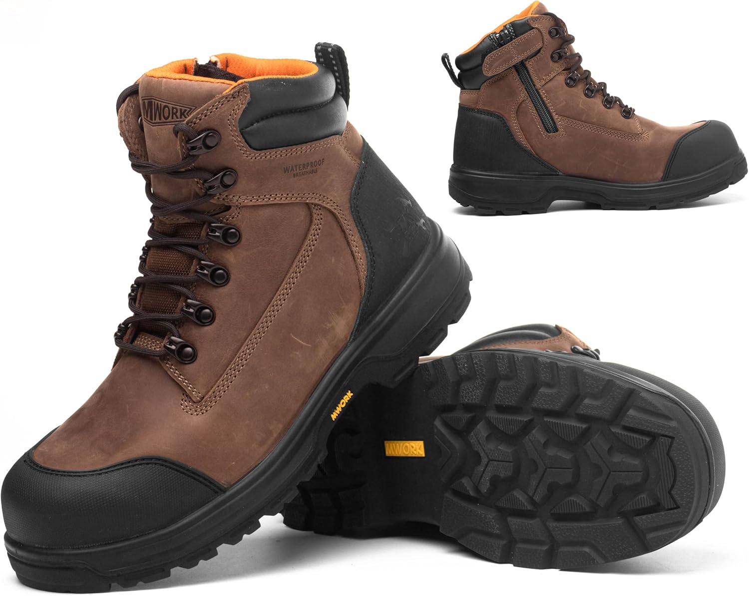 MWORK 6" Safety Work Boots For Men Waterproof ASTM F2413-18 Composite Toe Puncture Proof EH Rated Non Slip YKK Zipper Side Industrial & Construction Chairman MW2302