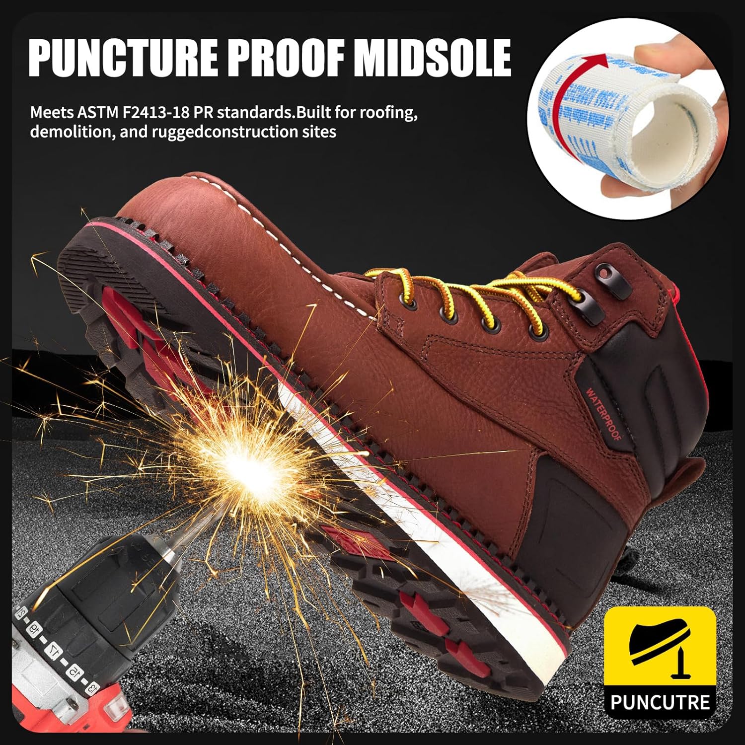 MWORK Welted Blunt Men's 6" Moc Toe Waterproof Work Boots, Comp Toe, Puncture Proof, Slip Resistant Wedge Sole, Coolmax Comfort Leather Safety Boot, Anti-Fatigue, ASTM F2413 Electrical Hazard RR7129