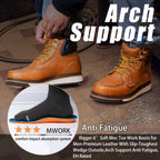 MWORK Men's 6 Inch Soft Moc Toe Work Boot, Premium Full-Grain Leather, Abrasion & Oil & Slip Toughest Wedge Sole, EH Rated, Arch Support Anti Fatigue