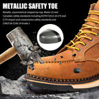 MWORK 6" Moc Toe Work Boots For Men Wedge Sole Leather Waterproof ASTM F2413-18 Safety Metallic Toe EH Rated Arch Support Anti Fatigue