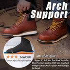 MWORK Men's 6 Inch Soft Moc Toe Work Boot, Premium Full-Grain Leather, Abrasion & Oil & Slip Toughest Wedge Sole, EH Rated, Arch Support Anti Fatigue