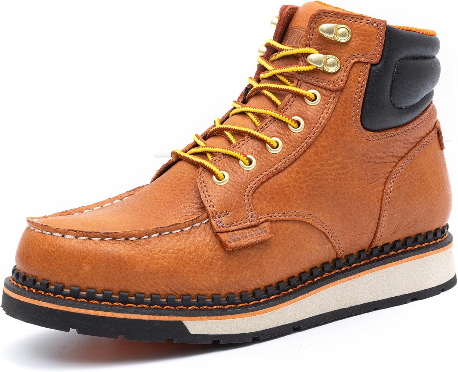 MWORK Men's 6 Inch Soft Moc Toe Work Boot, Premium Full-Grain Leather, Abrasion & Oil & Slip Toughest Wedge Sole, EH Rated, Arch Support Anti Fatigue