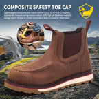 MWORK Welted Blunt Slip-On Men's 6" Moc Toe Water-Resistant Work Boots,Comp Toe, Puncture Proof,Non-Slip Wedge Sole,Coolmax Comfort Leather Safety Boot,Anti-Fatigue,ASTM F2413 Electrical Hazard RR7130