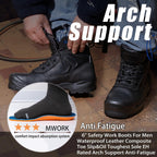 MWORK 6" Safety Work Boots For Men Water Resistant Composite Toe Puncture Resistant EH Non Slip No Metal ASTM F2413-18 Comfortable&Durable MW9276