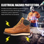 MWORK 6" Moc Toe Work Boots For Men Wedge Sole Leather Waterproof ASTM F2413-18 Safety Metallic Toe EH Rated Arch Support Anti Fatigue