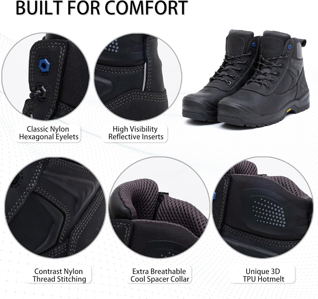 MWORK 6" Safety Work Boots For Men Water Resistant Composite Toe Puncture Resistant EH Non Slip No Metal ASTM F2413-18 Comfortable&Durable MW9276