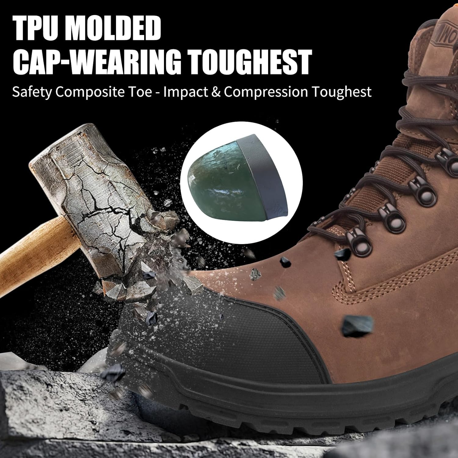 MWORK 6" Safety Work Boots For Men Waterproof ASTM F2413-18 Composite Toe Puncture Proof EH Rated Non Slip YKK Zipper Side Industrial & Construction Chairman MW2302