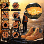 MWORK 6" Moc Toe Work Boots For Men Wedge Sole Leather Waterproof ASTM F2413-18 Safety Metallic Toe EH Rated Arch Support Anti Fatigue