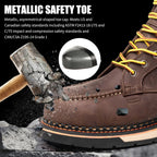 MWORK 6" Moc Toe Work Boots For Men Wedge Sole Leather Waterproof ASTM F2413-18 Safety Metallic Toe EH Rated Arch Support Anti Fatigue