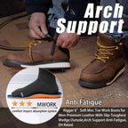 MWORK Men's 6 Inch Soft Moc Toe Work Boot, Premium Full-Grain Leather, Abrasion & Oil & Slip Toughest Wedge Sole, EH Rated, Arch Support Anti Fatigue