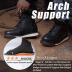 MWORK Men's 6 Inch Soft Moc Toe Work Boot, Premium Full-Grain Leather, Abrasion & Oil & Slip Toughest Wedge Sole, EH Rated, Arch Support Anti Fatigue