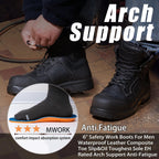MWORK 6" Work Boots For Men Waterproof Leather ASTM F2413-18 Composite Safety Toe EH Rated Arch Support Anti Fatigue