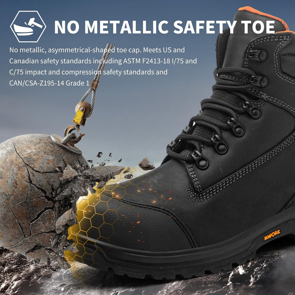 MWORK 6" Safety Work Boots For Men Waterproof ASTM F2413-18 Composite Toe Puncture Proof EH Rated Non Slip YKK Zipper Side Industrial & Construction Chairman MW2302