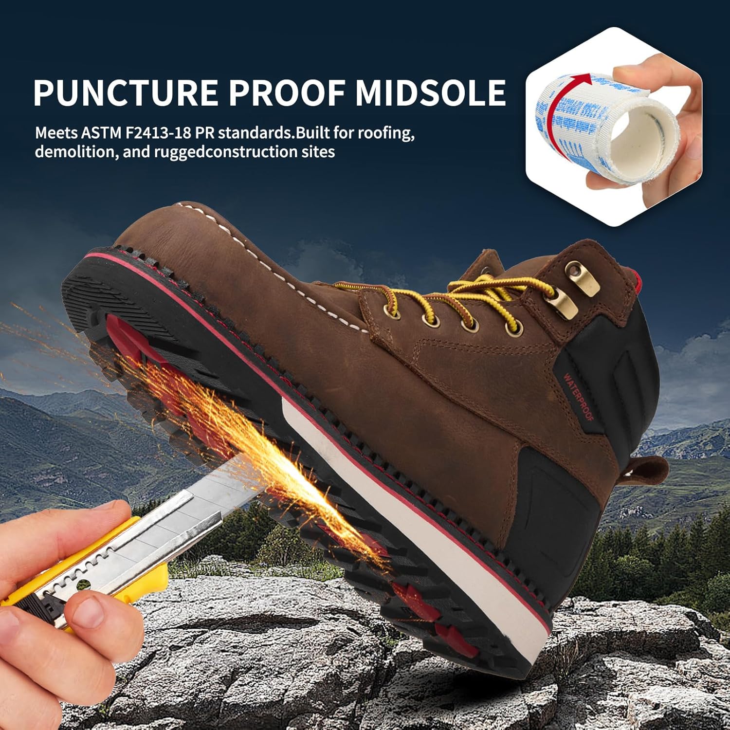 MWORK Welted Blunt Men's 6" Moc Toe Waterproof Work Boots, Comp Toe, Puncture Proof, Slip Resistant Wedge Sole, Coolmax Comfort Leather Safety Boot, Anti-Fatigue, ASTM F2413 Electrical Hazard RR7129